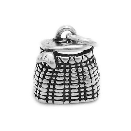 Wicker Fishing Basket Charm. Sterling Silver