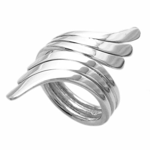 Graceful and imaginative interpretation of angel wings. Wholesale Sterling Silver Rings. Diagonal view.
