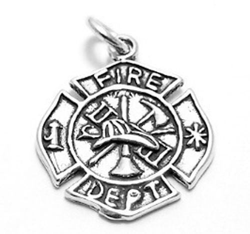 Firefighter's Maltese Cross Shield Charm. Sterling Silver