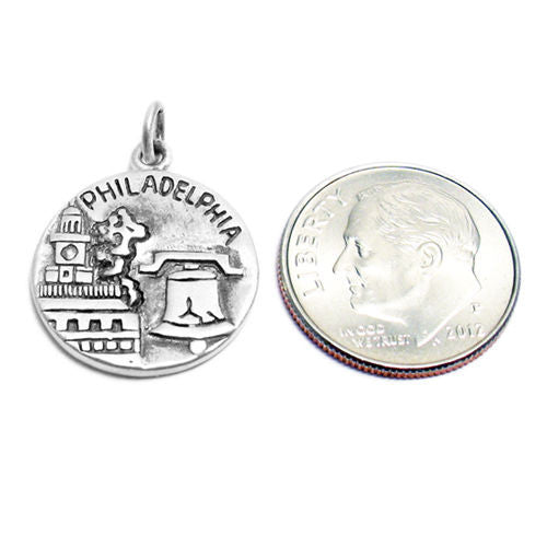 "Philadelphia" PA 2-Sided Charm with Euro Bead. Sterling Silver