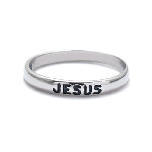 "JESUS" Embossed Band Ring. Wholesale Sterling Silver Rings. Main photo.