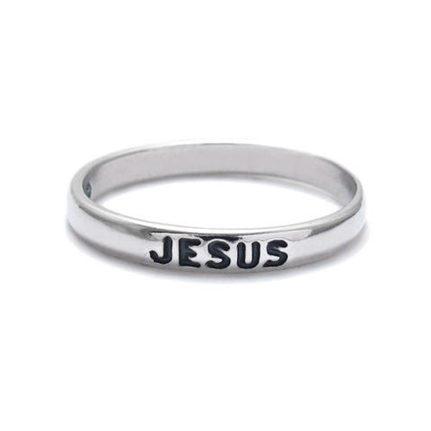 "JESUS" Embossed Band Ring. Wholesale Sterling Silver Rings. Main photo.