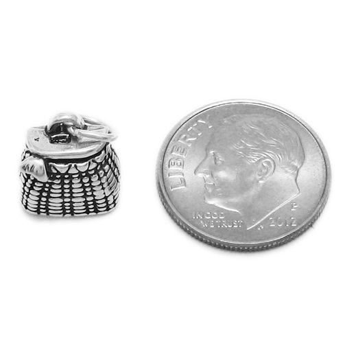 Wicker Fishing Basket Charm. Sterling Silver