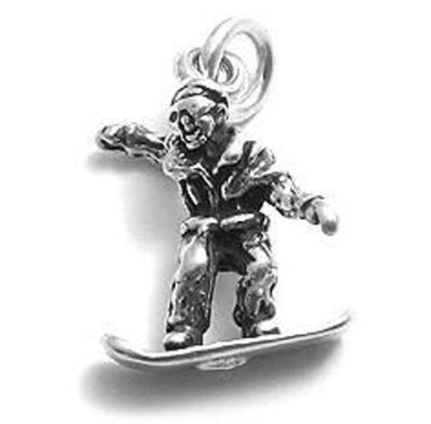 Snowboarder Charm in 3D. Sterling Silver
