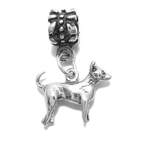 Chihuahua Euro Bead Charm in 3D. Sterling Silver.