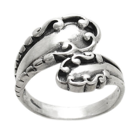 Spoon wrap ring with beaded edges with scroll accents. Wholesale Sterling Silver Rings. Main photo. 