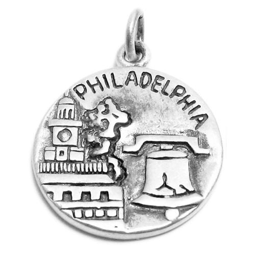 "Philadelphia" PA 2-Sided Charm with Euro Bead. Sterling Silver