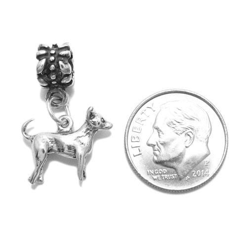 Chihuahua Euro Bead Charm in 3D. Sterling Silver.