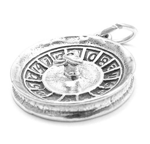 Roulette Wheel Charm in 3D. Sterling Silver