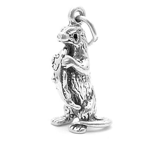 Otter "Holding a Fish" Charm in 3D Sterling Silver.