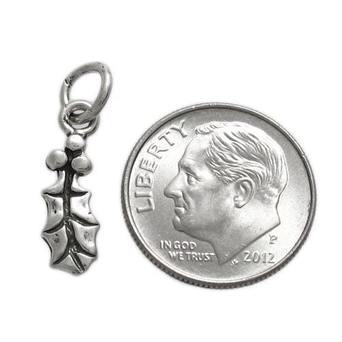 Holly Leaf Charm with Euro Bead. Sterling Silver