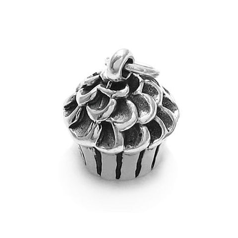 Cupcake with Icing Charm in 3D. Sterling Silver