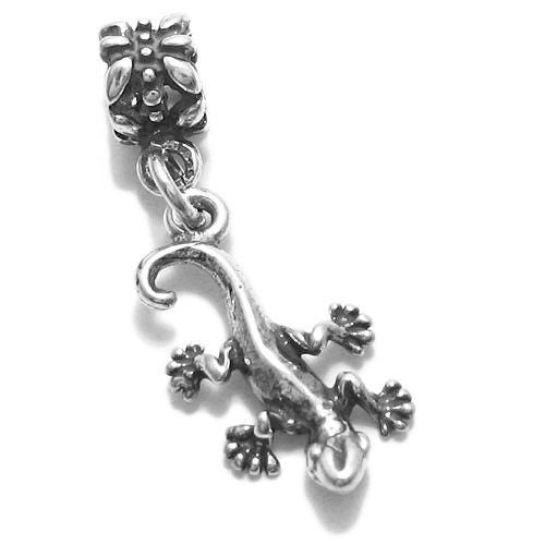Gecko Lizard Euro Bead Charm in 3D Sterling Silver.