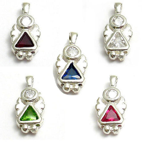 Colorful birthstone charms in the shape of an adorable angel. Wholesale Sterling Silver Charms. Main photo.