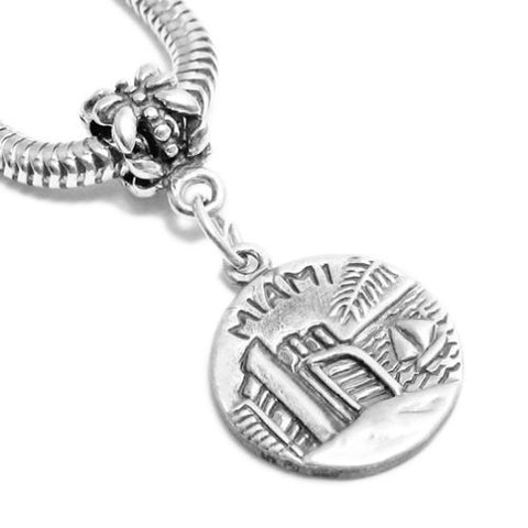 "Miami" FL 2-Sided Charm with Euro Bead. Sterling Silver