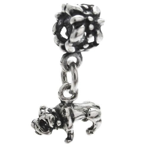 Bulldog Euro Bead Charm in 3D. Sterling Silver.