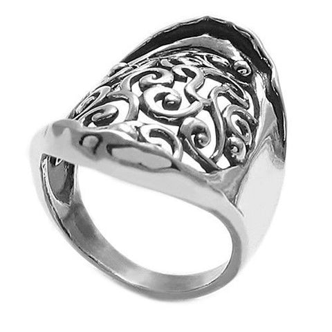 Large oval framed scrolled Victorian filigree ring. Wholesale Sterling Silver Rings. Main photo.