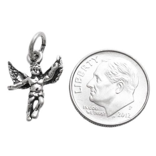 Flying Angel Charm in 3D. Sterling Silver