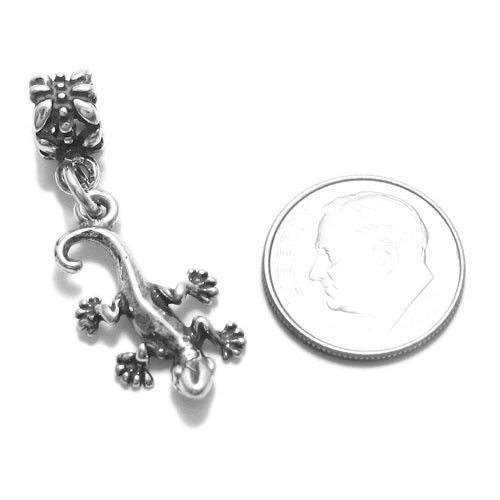 Gecko Lizard Euro Bead Charm in 3D Sterling Silver.
