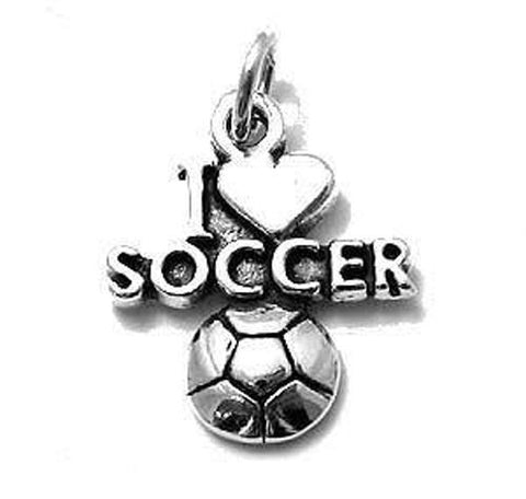 "I Love ❤ Soccer" with Ball in Sterling Silver