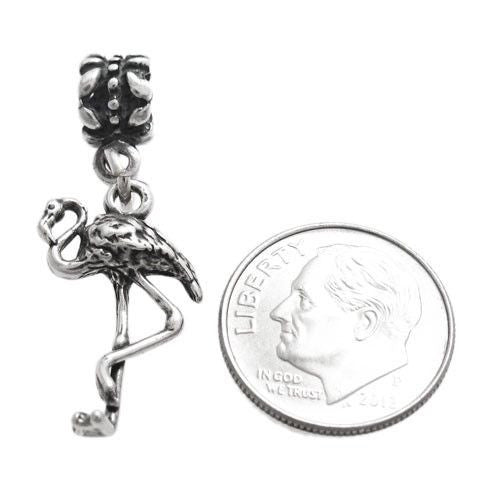 Flamingo Euro Bead Charm in 3D. Sterling Silver.