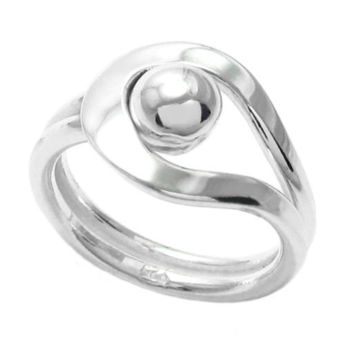 Beautiful ring depicting a ball or bead caught in a loop. Wholesale Sterling Silver Rings.