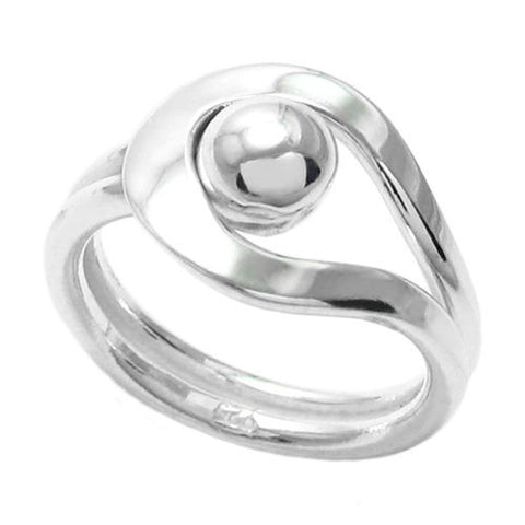 Beautiful ring depicting a ball or bead caught in a loop. Wholesale Sterling Silver Rings.