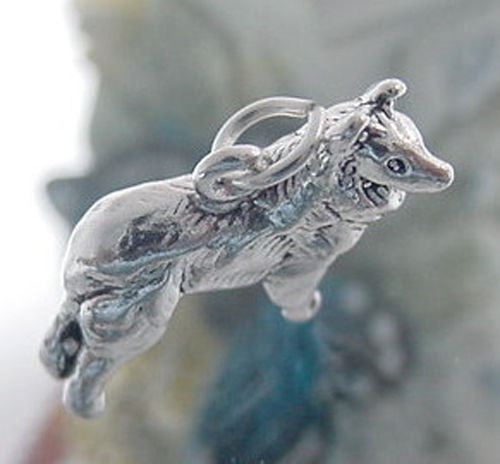 Collie Charm in 3D. Looks Like Lassie. Sterling Silver.