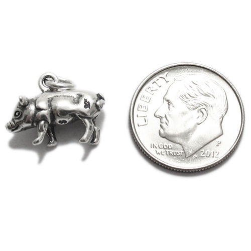Pig Charm with Fine Detail in 3D Sterling Silver.