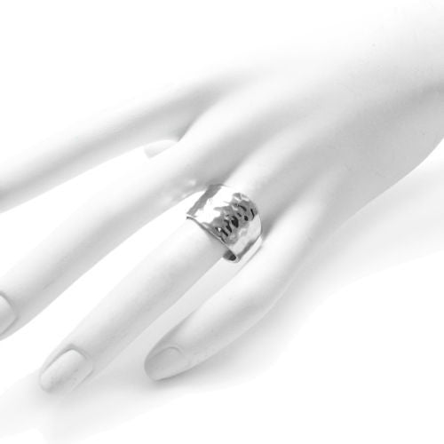 Ladies' Sterling Silver Flat Hammered Cigar Band Ring