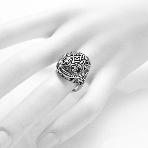 Intricate Swirls Design Oval Dome Ring in Sterling Silver