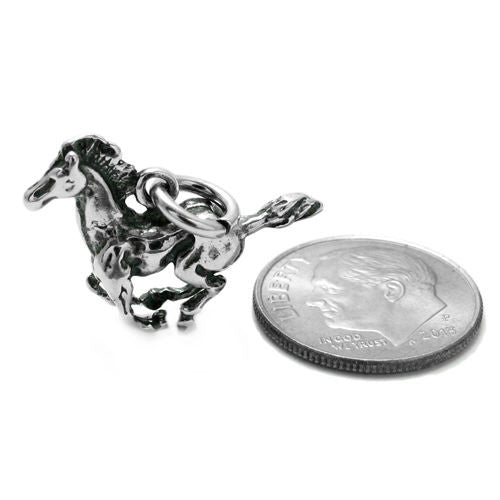Galloping Stallion Charm in 3D Sterling Silver.