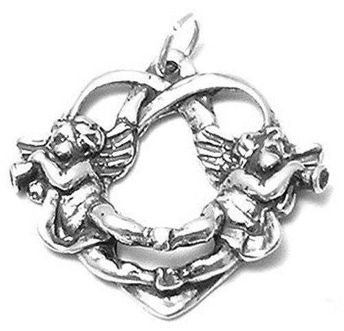 Cherubim Blowing Horns in a Heart Motif. Sterling Silver