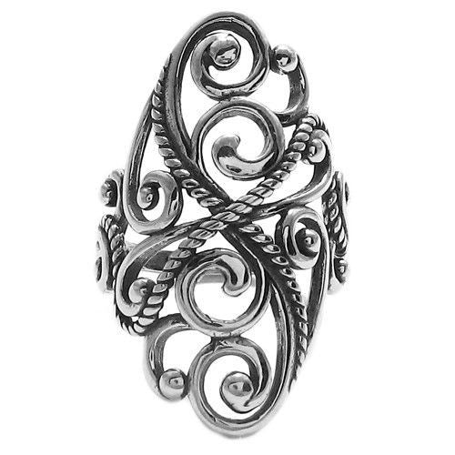Intricate Rope & Scroll Filigree Wrap Ring. Wholesale Sterling Silver Rings. Top view.