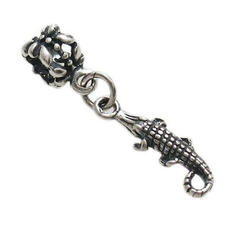 Alligator Euro Bead Charm in 3D Sterling Silver.