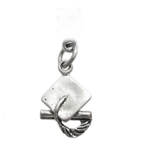 Graduation Cap Charm in 3D. Sterling Silver