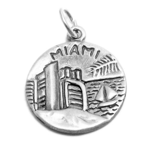 "Miami" FL 2-Sided Charm with Euro Bead. Sterling Silver