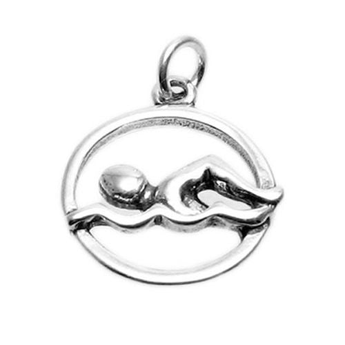 Swimmer in Oval Frame Charm in Sterling Silver