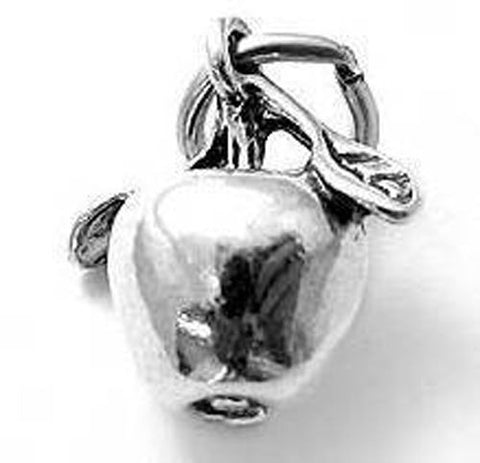 Apple with Leaves Charm in 3D. Sterling Silver