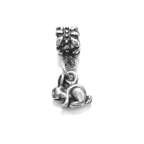 Rabbit Euro Bead Charm in 3D Sterling Silver.