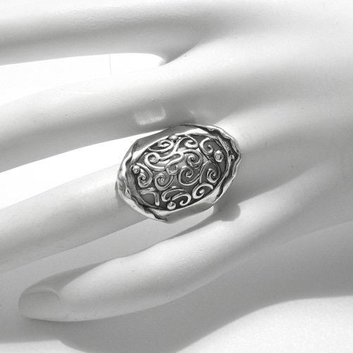 Large oval framed scrolled Victorian filigree ring. Wholesale Sterling Silver Rings. On hand.
