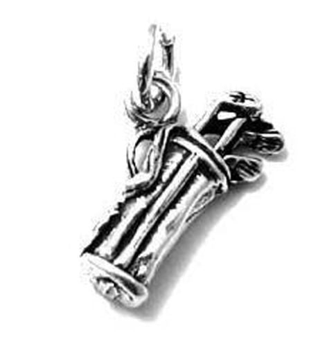 Golf Bag with Clubs Charm in 3D. Sterling Silver