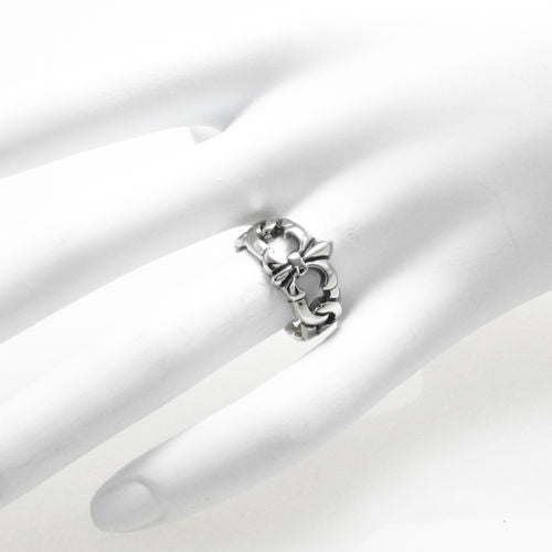 Fleur-de-Lis ring with a Cuban link band. Wholesale Sterling Silver Rings. On hand.