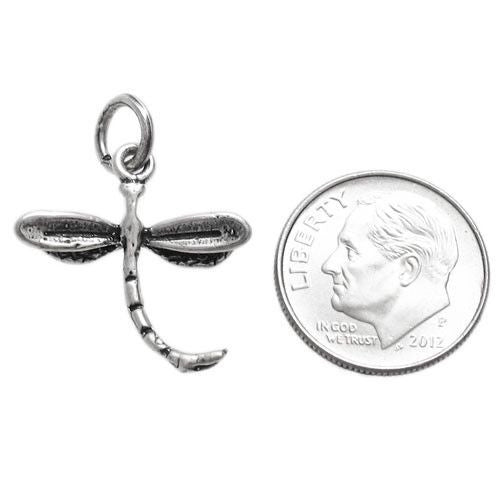 Dragonfly Charm in 3D. Sterling Silver.