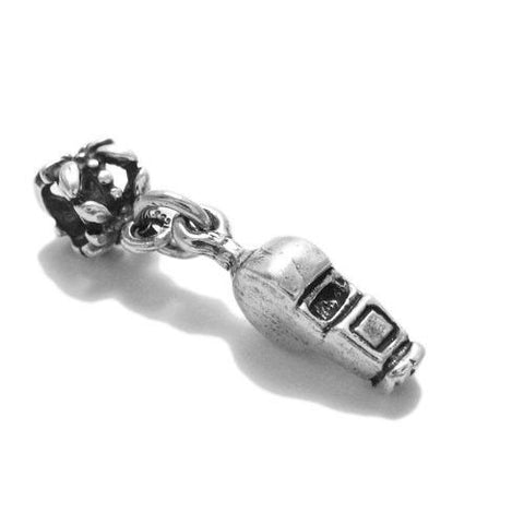 Referee Whistle Charm with Euro Bead. Sterling Silver