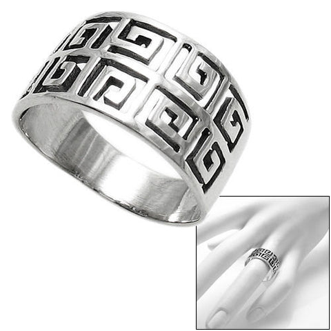 Ancient Greek Key symbol in a double band ring. Wholesale Sterling Silver Rings. Combo photo.