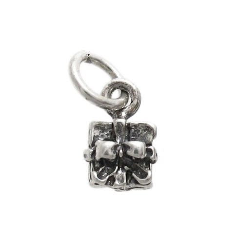 Gift Box Charm in 3D. Sterling Silver
