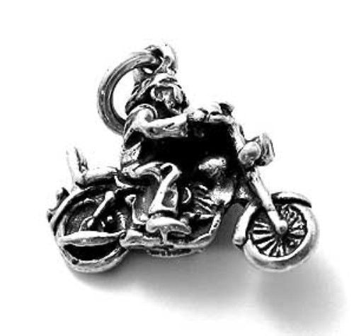 Biker on a Motorcycle Charm. Sterling Silver