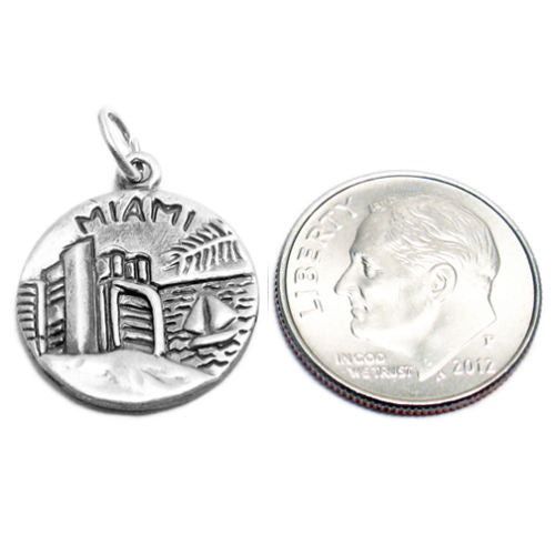 "Miami" FL 2-Sided Charm with Euro Bead. Sterling Silver