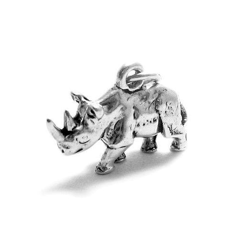 Rhinoceros Charm in Heavy 3D Sterling Silver.
